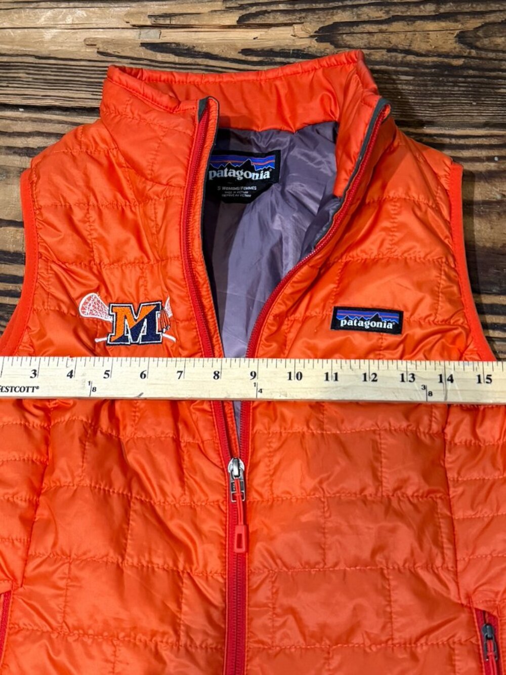 Patagonia Nano Puff Vest Women Small Puffer Full Zip Primaloft EUC Orange Logo - Picture 7 of 9